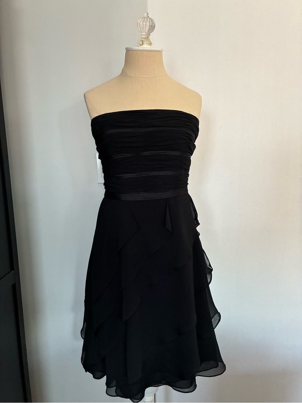 White House Black Market Strapless Black Ruffled Cocktail Dress